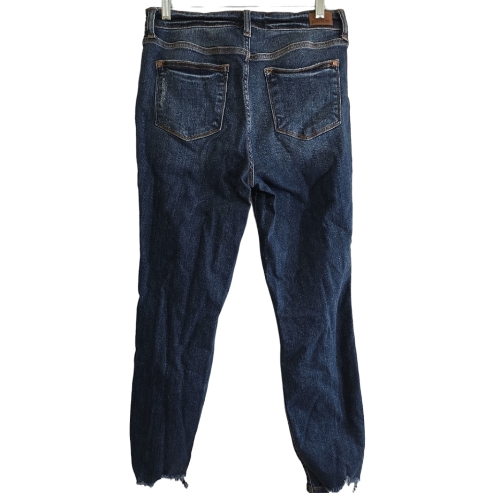 Judy Blue Relaxed Fit Jeans 29 Dark Wash Chewed Hem Distressed - Picture 5 of 7
